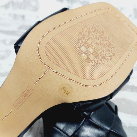 New Vince Camuto Brelanie Black Woven Leather Square Toe Heeled Sandals X233 - Picture 12 of 13